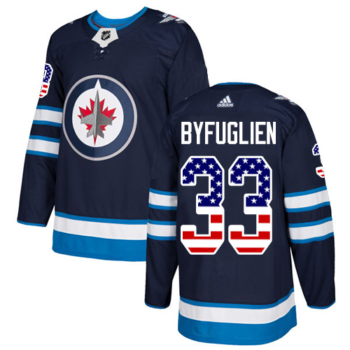 Adidas Jets #33 Dustin Byfuglien Navy Blue Home Authentic USA Flag Stitched NHL Jersey